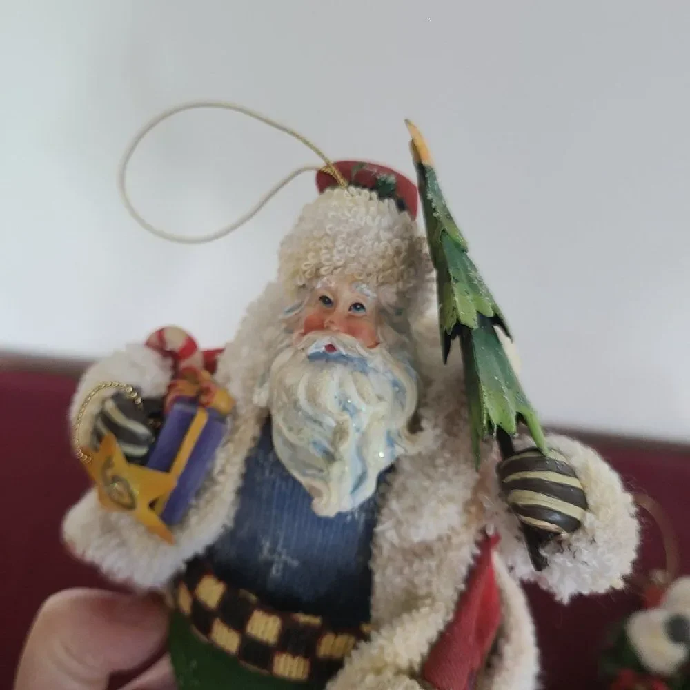 Vintage Fabric Mache Holiday Winter Christmas Ornaments Three Old World Santas